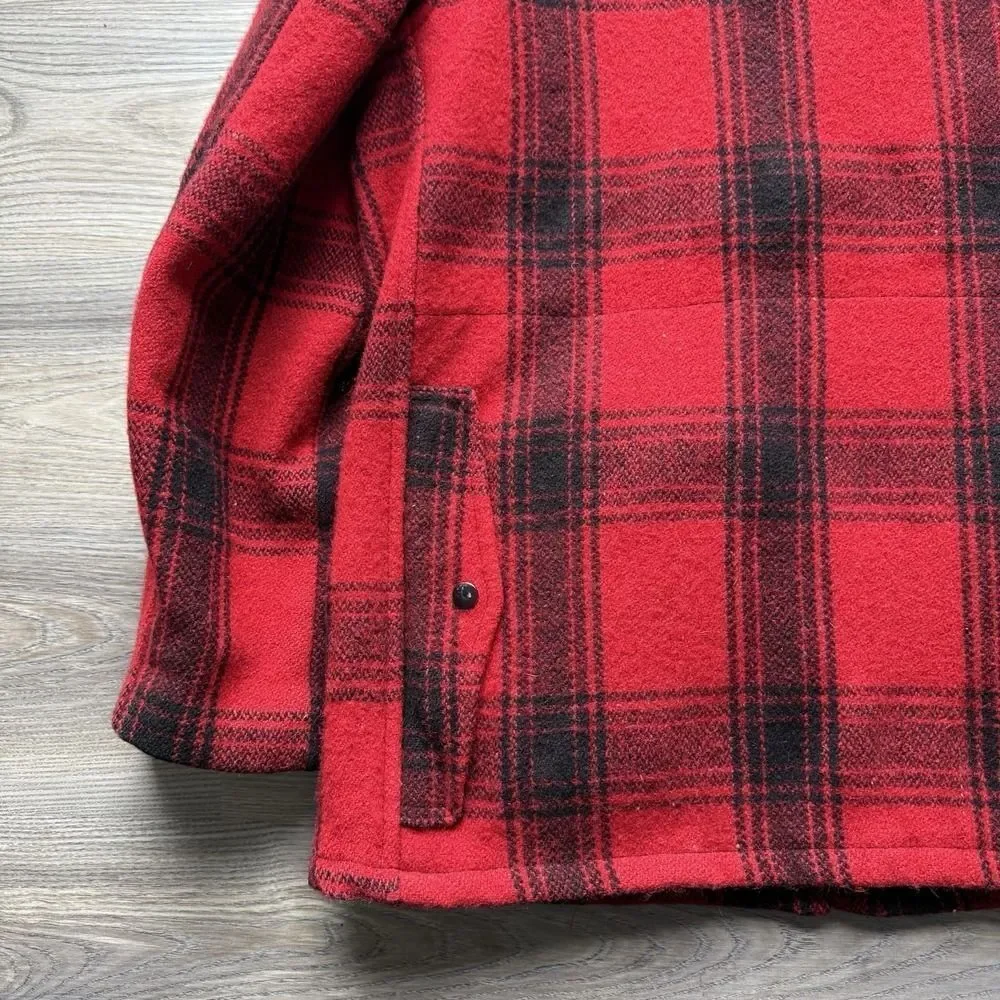 VTG 70s Monterey Club Sportswear Red Plaid Wool Jacket Hunting Quilt Lined 42